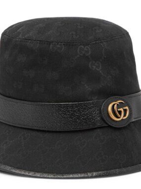 Gucci - Leather-Trimmed Monogrammed Canvas Bucket Hat - Black